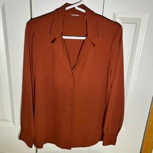 Elie Tahari Rust Orange Textured Button-Up Long Sleeve Blouse - Size Medium